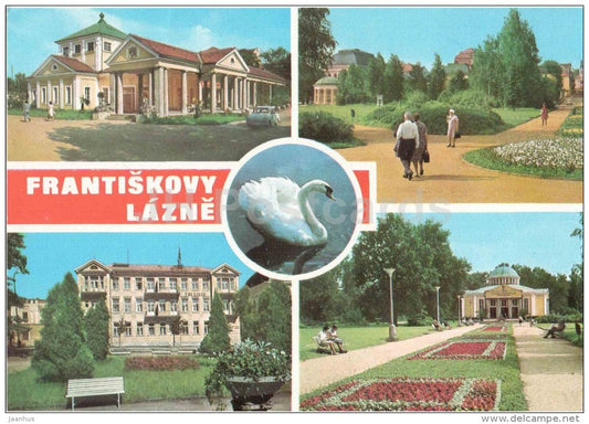 Frantiskovy Lazne - spa - swan - Czechoslovakia - Czech - unused - JH Postcards