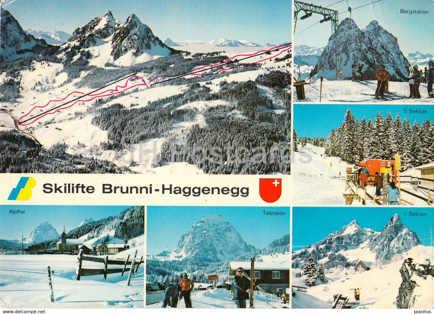 Skilifte Brunni Haggenegg - multiview - 19709 - 1977 - Switzerland - used - JH Postcards