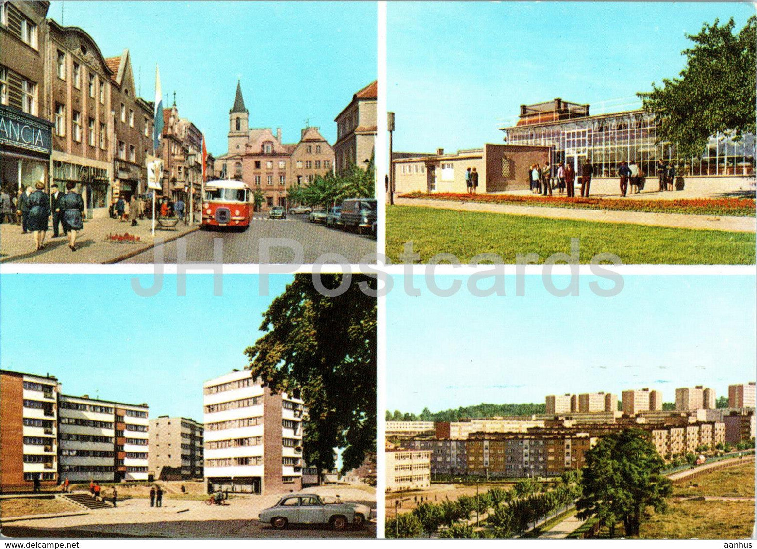 Zielona Gora - Plac Bohaterow Stalingradu - Heroes of Stalingrad Square - bus - car - multiview - Poland - unused - JH Postcards