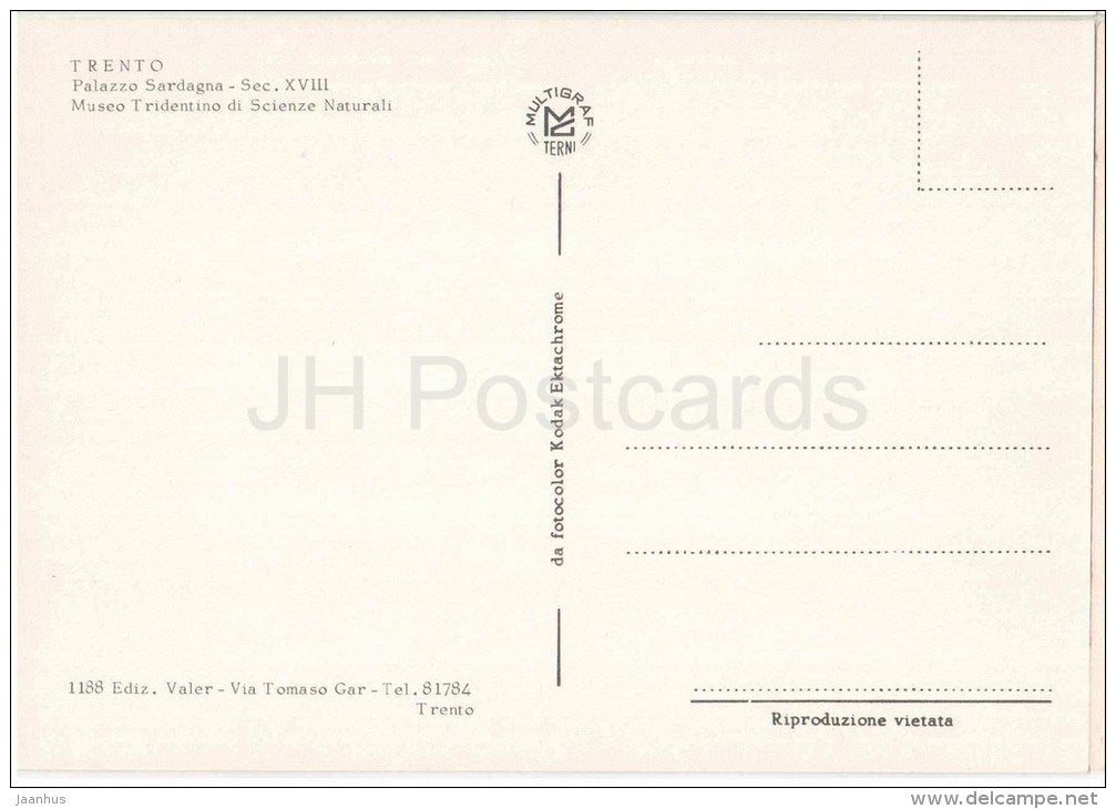 Palazzo Sardagna , Museo Tridentino di Scienze Naturali - palace - Trento - Trentino - 1188 - Italia - Italy - unused - JH Postcards