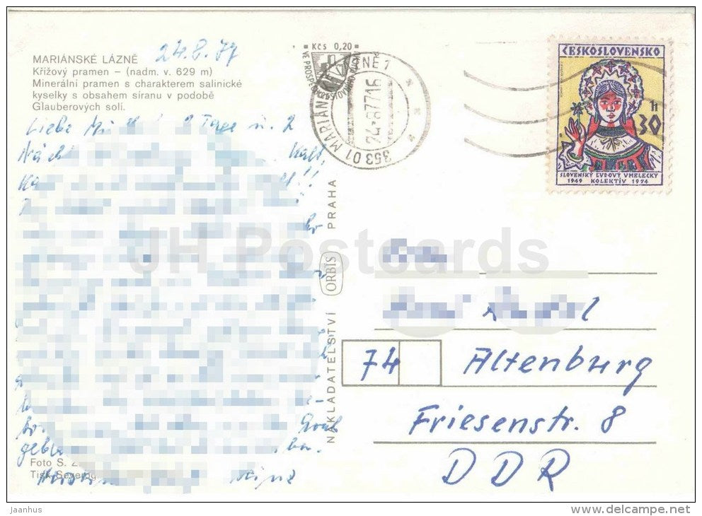 Marianske Lazne - Marienbad - spa - Cross Spring - Czechoslovakia - Czech - used 1977 - JH Postcards