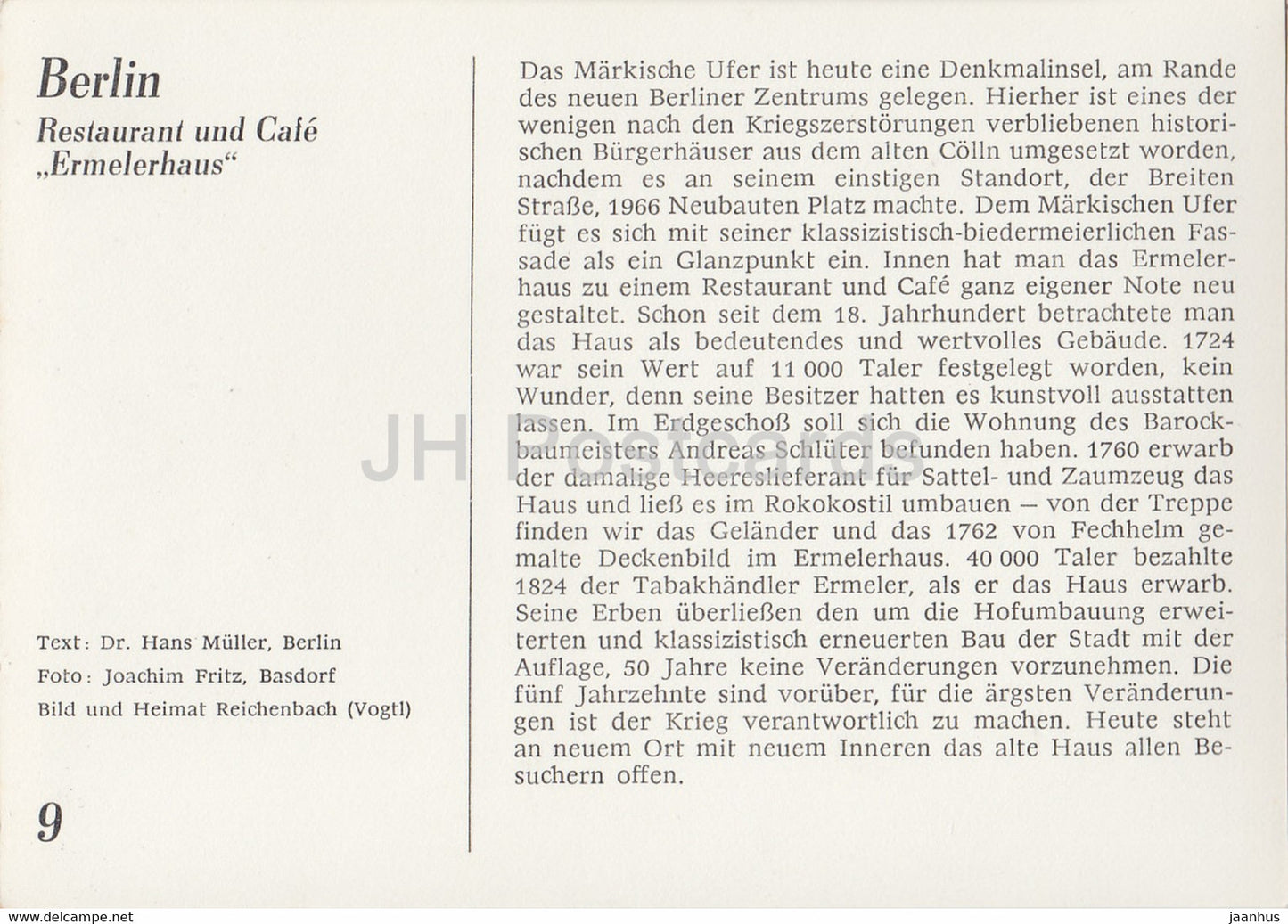 Berlin - restaurant und café Ermelerhaus - Historische Gaststatten - Restaurants historiques - DDR Allemagne - inutilisé