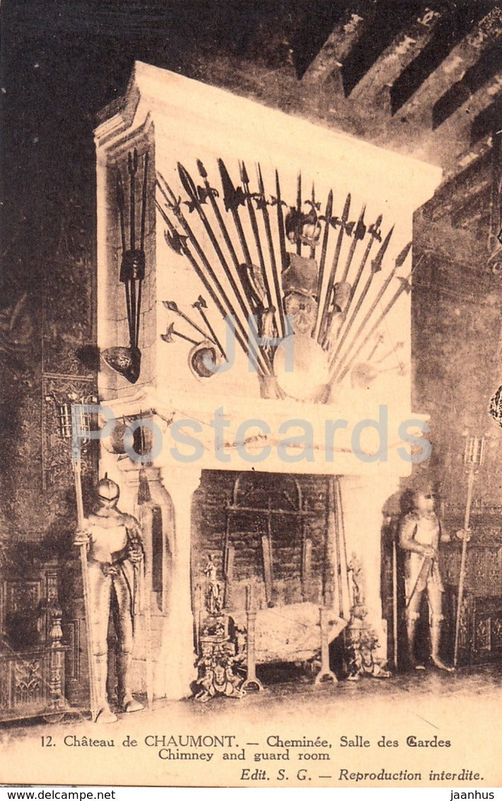 Chateau de Chaumont Sur Loire - Cheminee - Salle des Gardes - castle - 12 - old postcard - France - unused