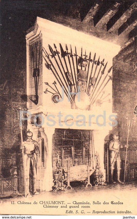 Chateau de Chaumont Sur Loire - Cheminee - Salle des Gardes - castle - 12 - old postcard - France - unused