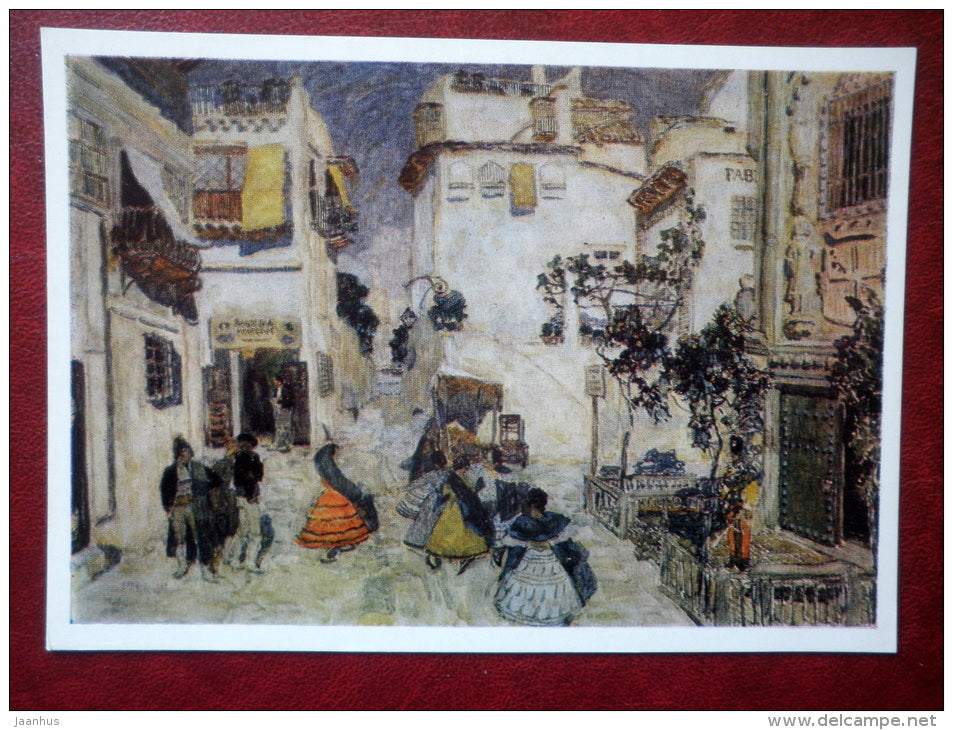 painting by Aleksandr Golovin - Seville street , 1908 - russian art - unused - JH Postcards