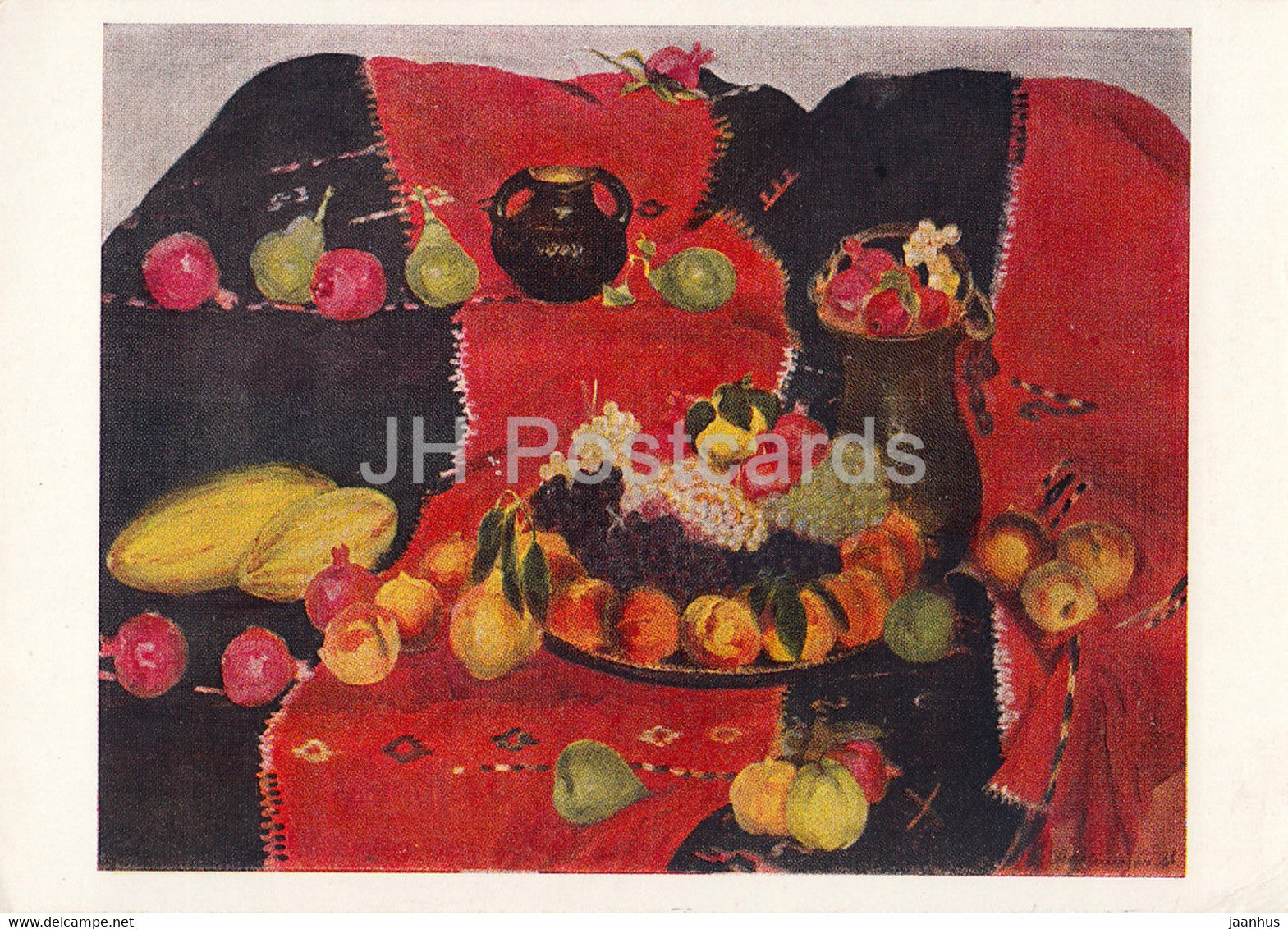 painting by Mariam Aslamazyan - Armenian Still Life - fruits - Armenian art - 1965 - Russia USSR - unused - JH Postcards