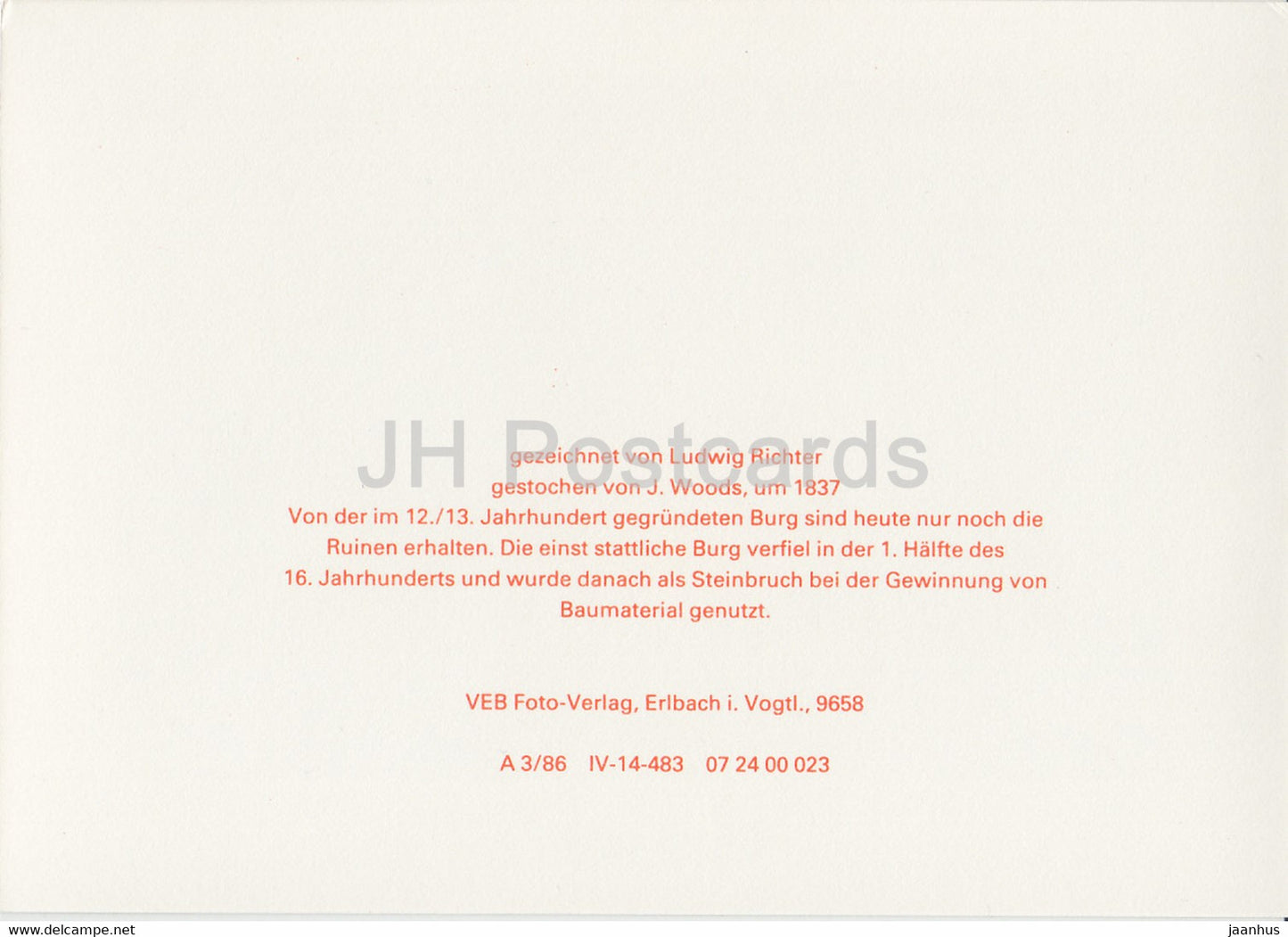 Tharand by Ludwig Richter - Sachsische Burgen - Saxon Castles - DDR Germany - unused