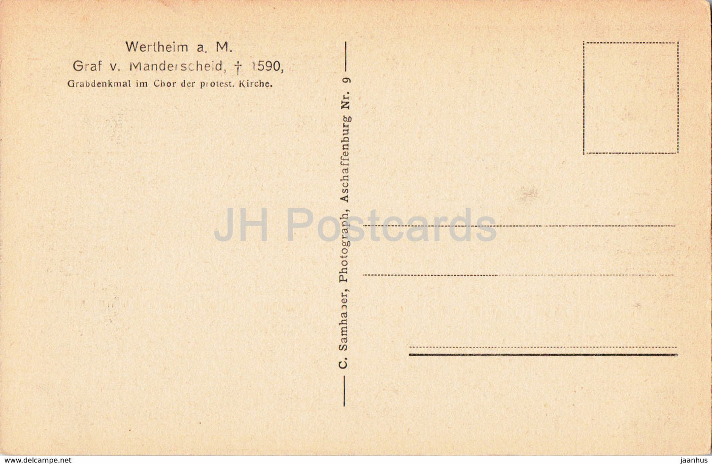 Wertheim a M - Graf v Manderscheid - Grabdenkmal im Chor der protest Kirche - church - old postcard - Germany - unused