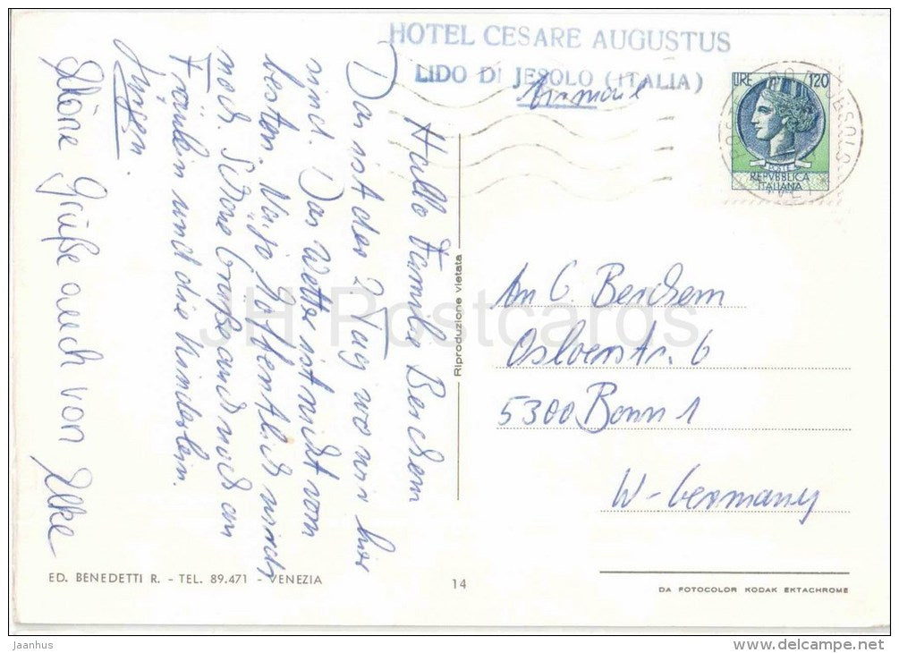 Saluti da Jesolo Lido - boat - hotel - Veneto - Venezia - 14 - Italia - Italy - sent from Italy to Germany 1978 - JH Postcards