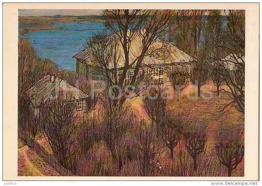 General view . House of Poet Pushkin - Mikhaylovskoye - illustration by L. Korsakov - Russia USSR - 1981 - unused - JH Postcards