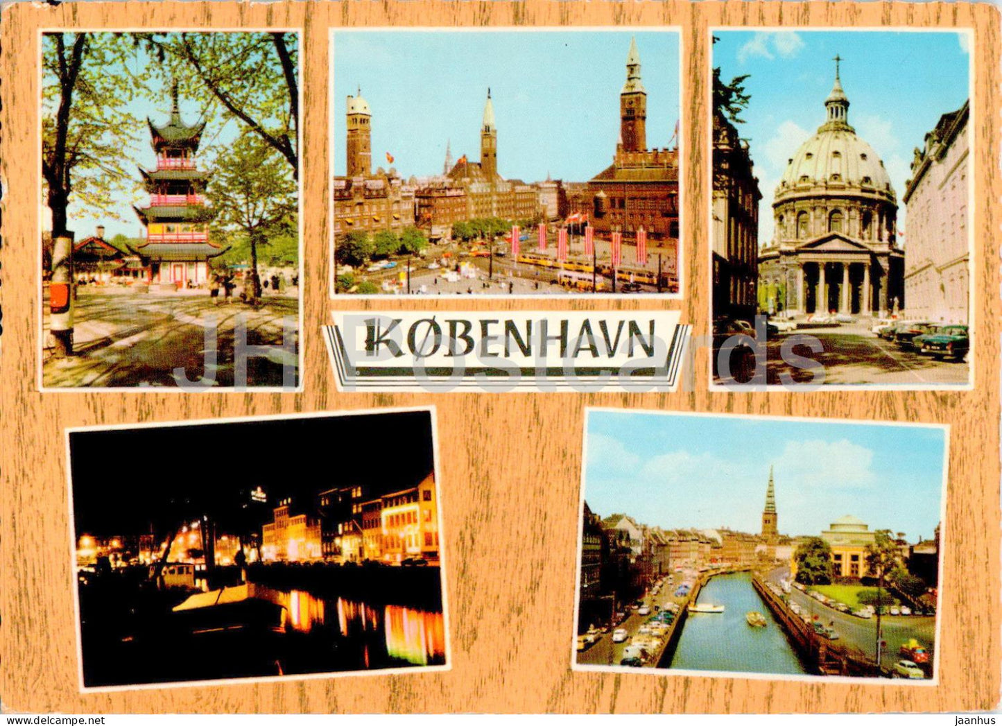 Copenhagen - Kobenhavn - Tivoli - Chinese Tower - Town Hall square - multiview - 40 - 1971 - Denmark - used - JH Postcards