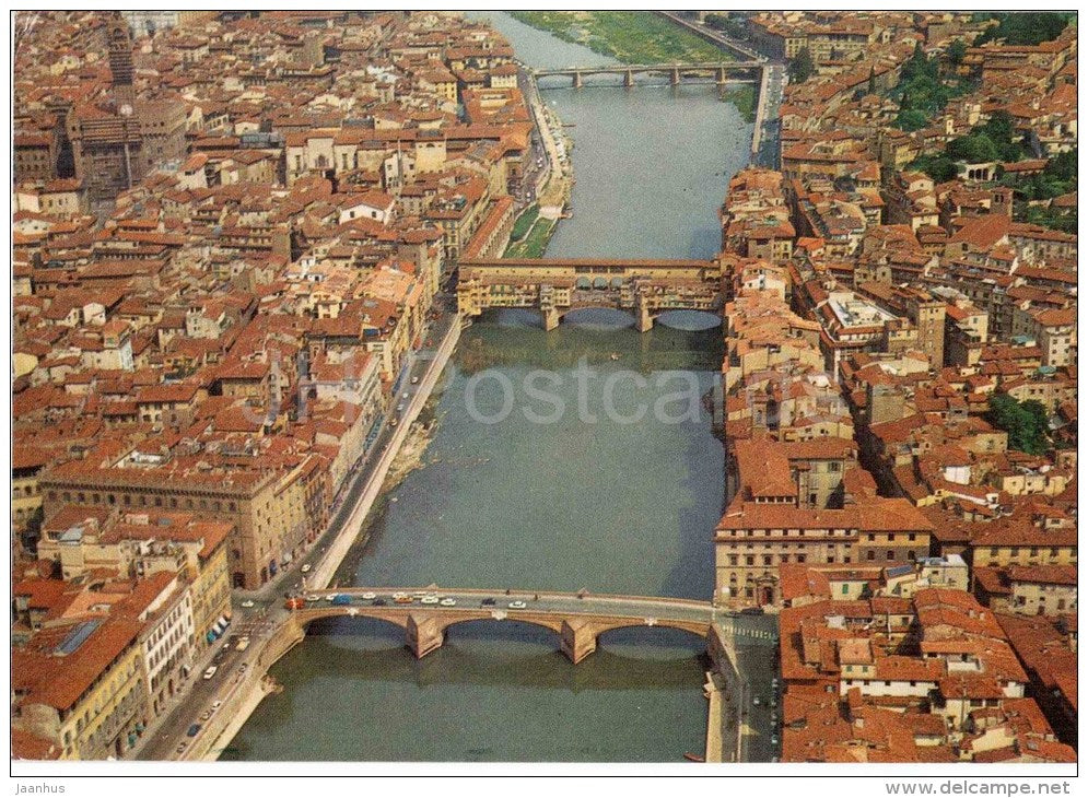 Veduta aerea dell´Arno e i ponti - Arno river and bridges - Firenze - Toscana - Italia - Italy - used - JH Postcards