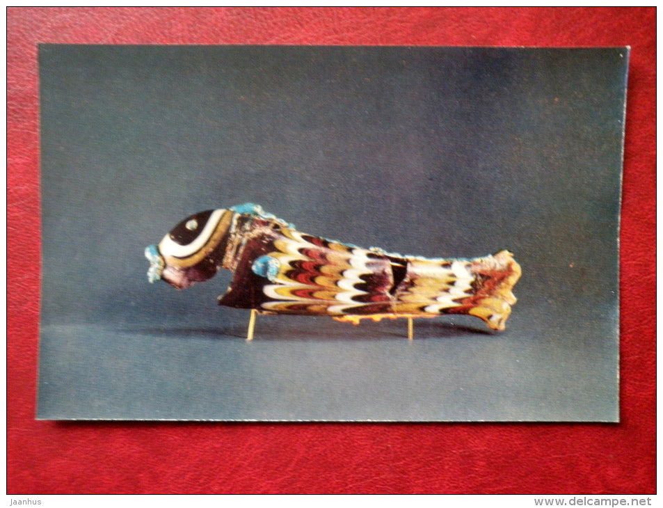 Flask of multicoloured glass , fish , Roman Empire , 1st century AD - Antique Glass - 1974 - Russia USSR - unused - JH Postcards
