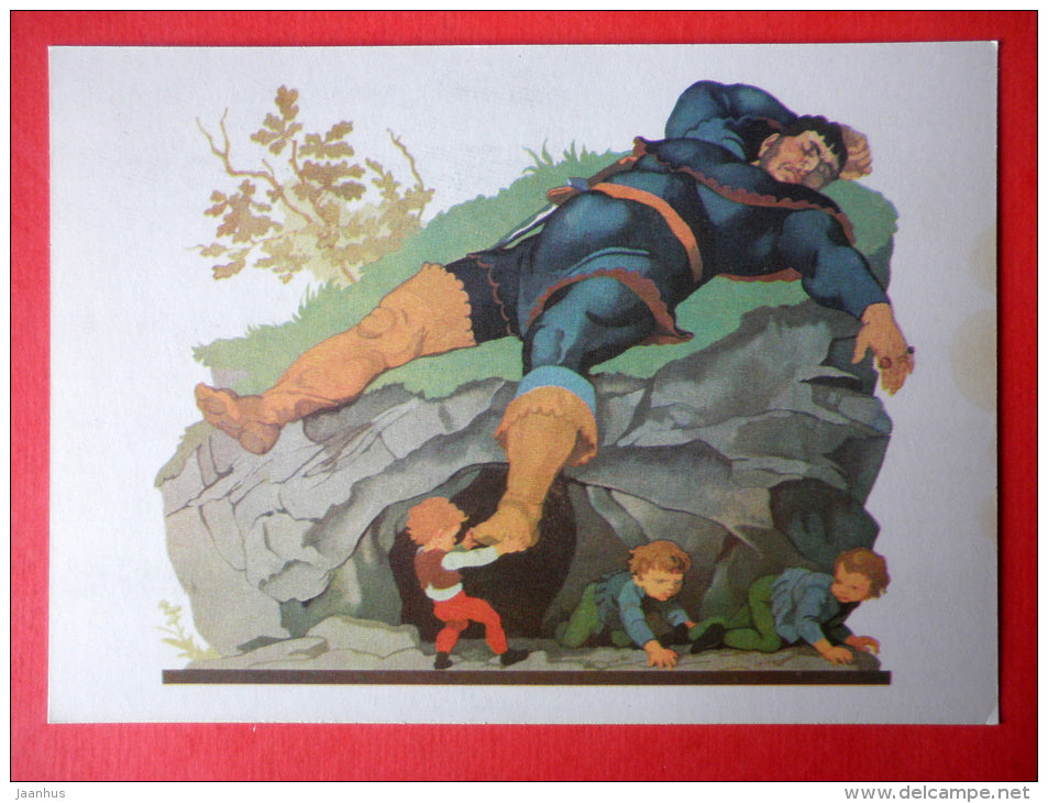 illustration by B. Dehterev - Sleeping Cannibal - Little Tom Thumb by C. Perrault - 1979 - Russia USSR - unused - JH Postcards