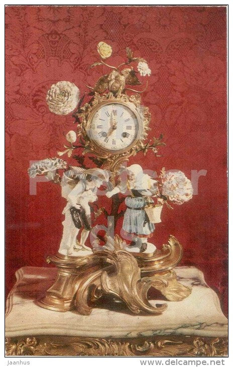 Ceramics Museum - Clocks decorated with porcelain flowers and peasant figures - Kuskovo - 1973 - Russia USSR - unused - JH Postcards