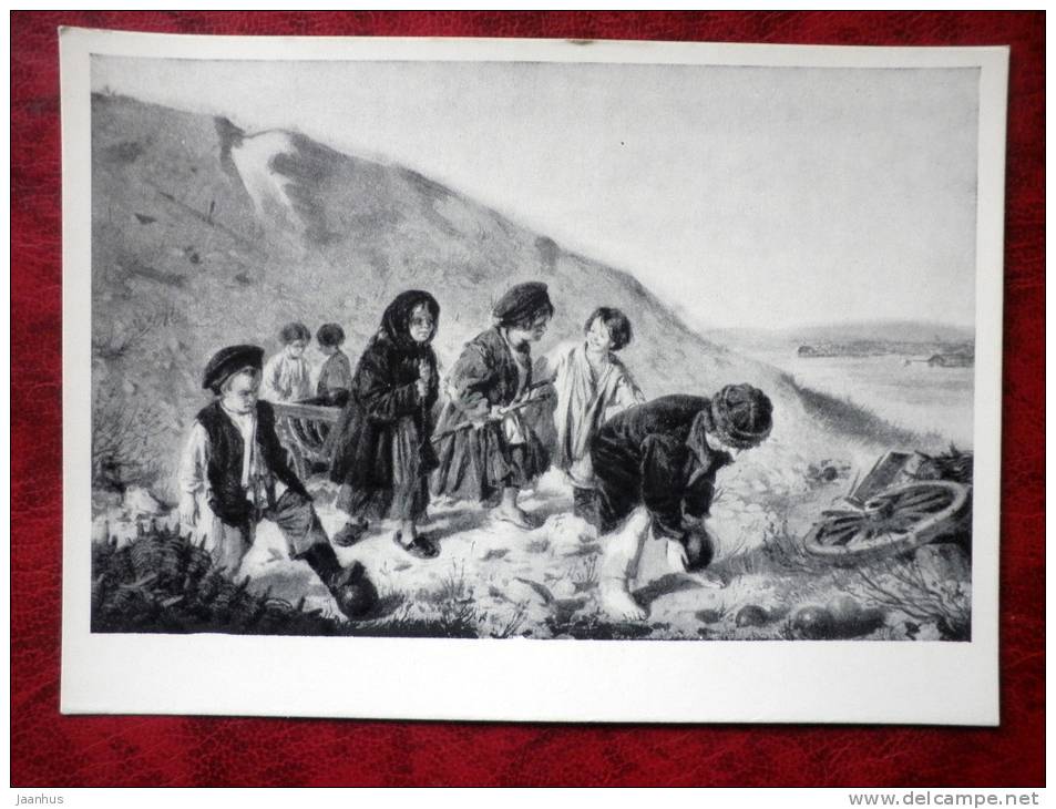 painting by W.E. Makovsky - Children drag cannonballs - art - unused - JH Postcards