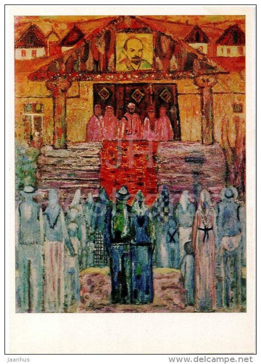 painting by M. Greku - First Days of Soviet Power , 1969 - moldavian art - unused - JH Postcards