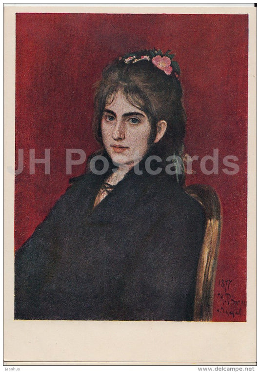 painting  by I. Repin - Portrait of Chuguyev resident S. Lyubitskaya - woman - Russian art - 1954 - Russia USSR - unused - JH Postcards