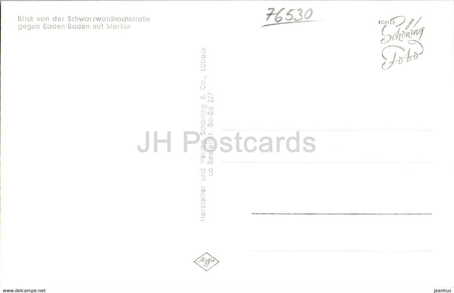 Blick von der Schwarzwaldhochstrasse gegen Baden Baden mit Merkur - old postcard - Germany - unused