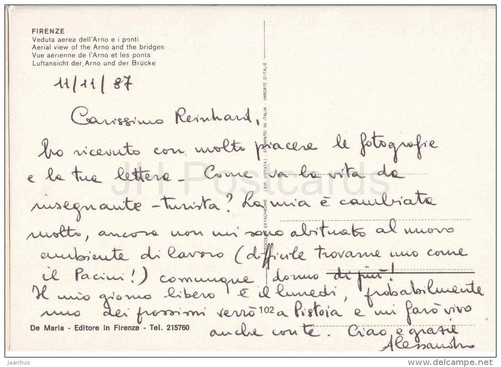 Veduta aerea dell´Arno e i ponti - Arno river and bridges - Firenze - Toscana - Italia - Italy - used - JH Postcards