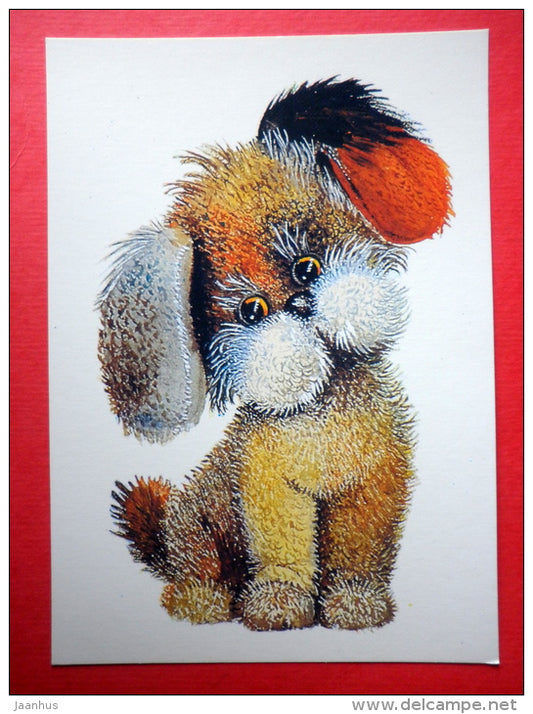 Greeting card - by L. Manilova - Dog - puppy - 1989 - Russia USSR - unused - JH Postcards