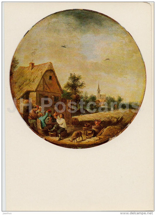 painting by David Teniers the Younger - Landscape with the Village Tavern - Flemish art - 1977 - Russia USSR - unused - JH Postcards