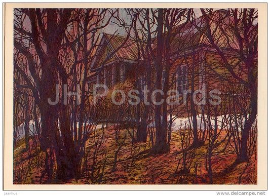 Poet´s House . View from Pavilion side  - Mikhaylovskoye - illustration by L. Korsakov - Russia USSR - 1981 - unus - JH Postcards