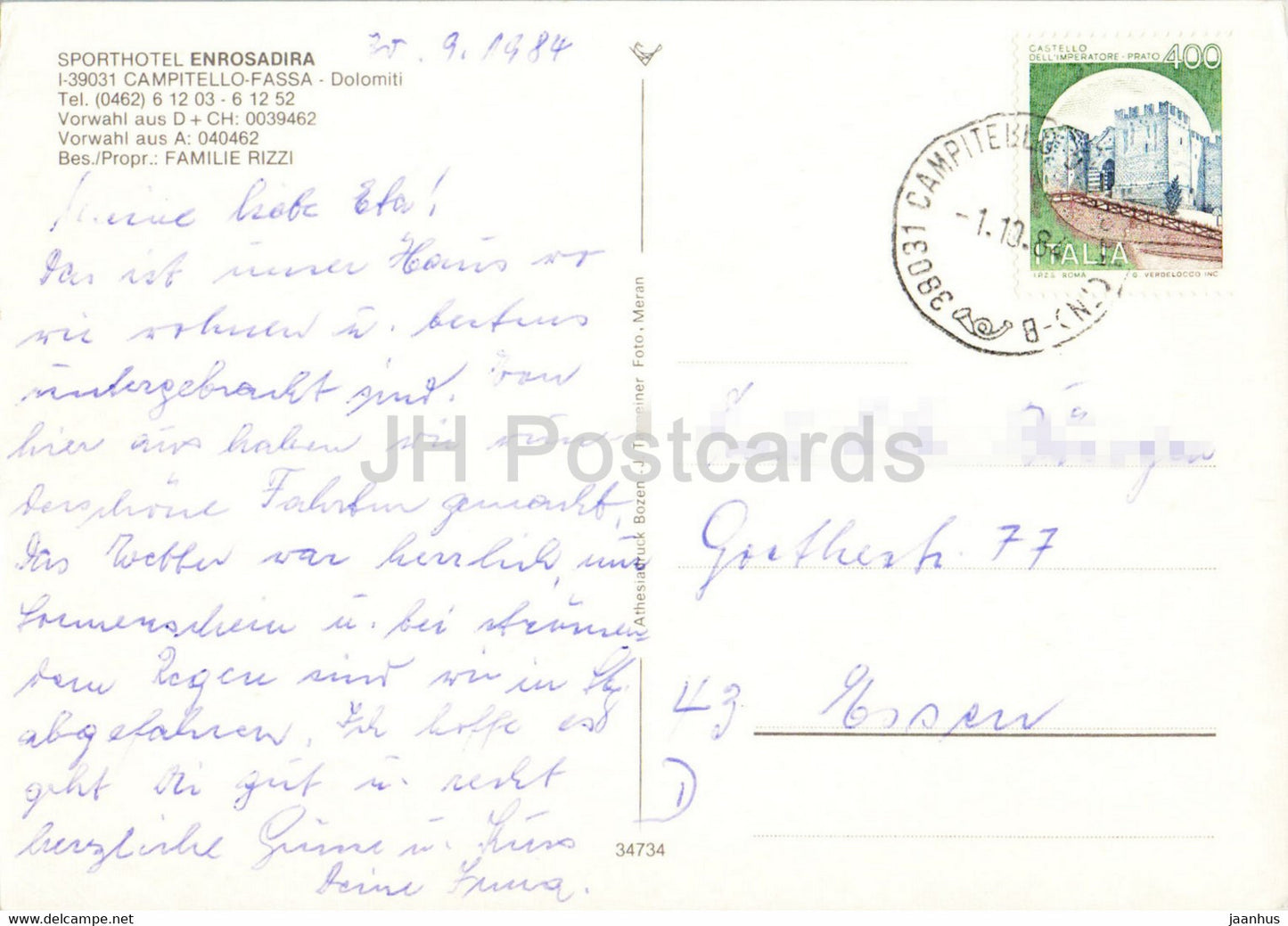 Sporthotel Enrosadira - Campitello Fassa - Dolomiti - hotel - 1984 - Italy - used