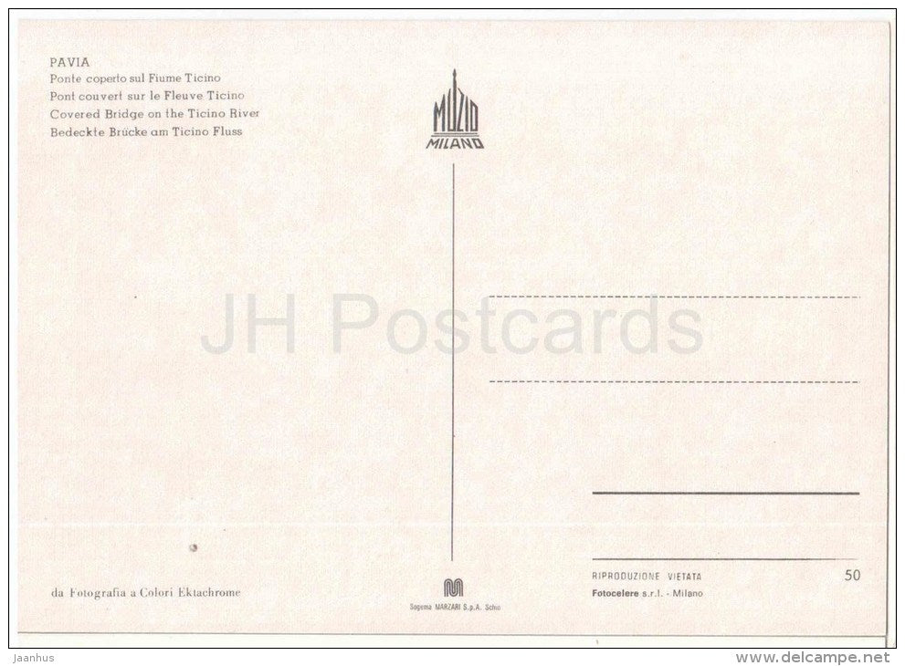 Ponte coperto sul fiume Ticino - Covered bridge on the Ticino river - Pavia - Lombardia - 50 - Italia - Italy - unused - JH Postcards