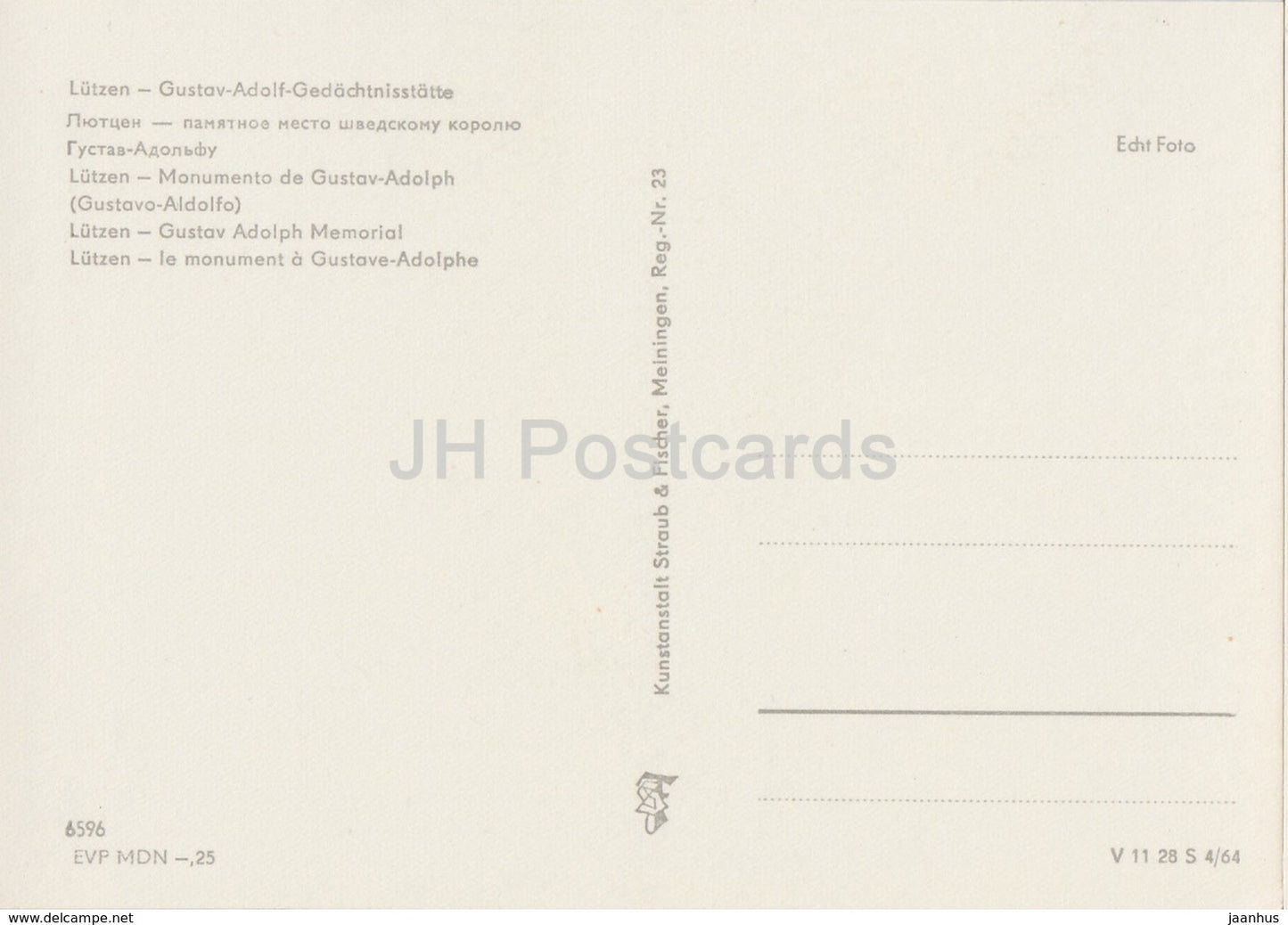 Lützen - Gustav Adolph Memorial - REISEBÜRO - 1964 - DDR - Germany - unused - JH Postcards