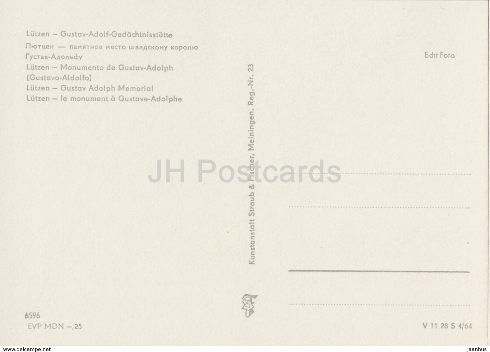 Lützen - Gustav Adolph Memorial - REISEBÜRO - 1964 - DDR - Germany - unused - JH Postcards