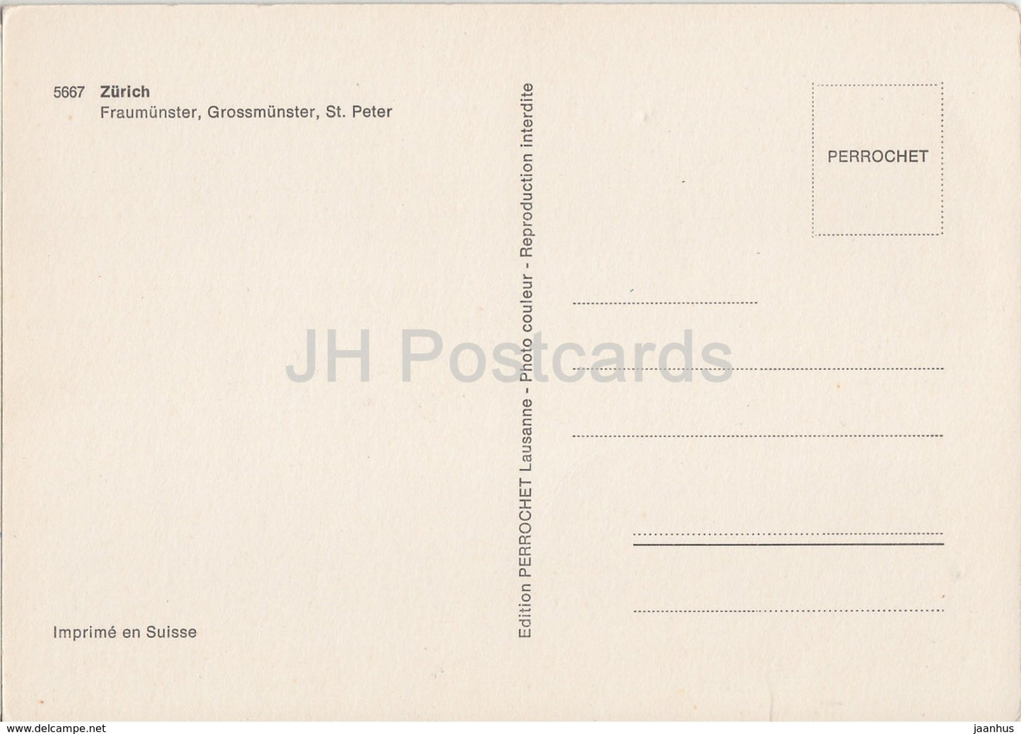 Zurich - Fraumunster - Grossmunster - St Peter - 5667 - Switzerland - unused
