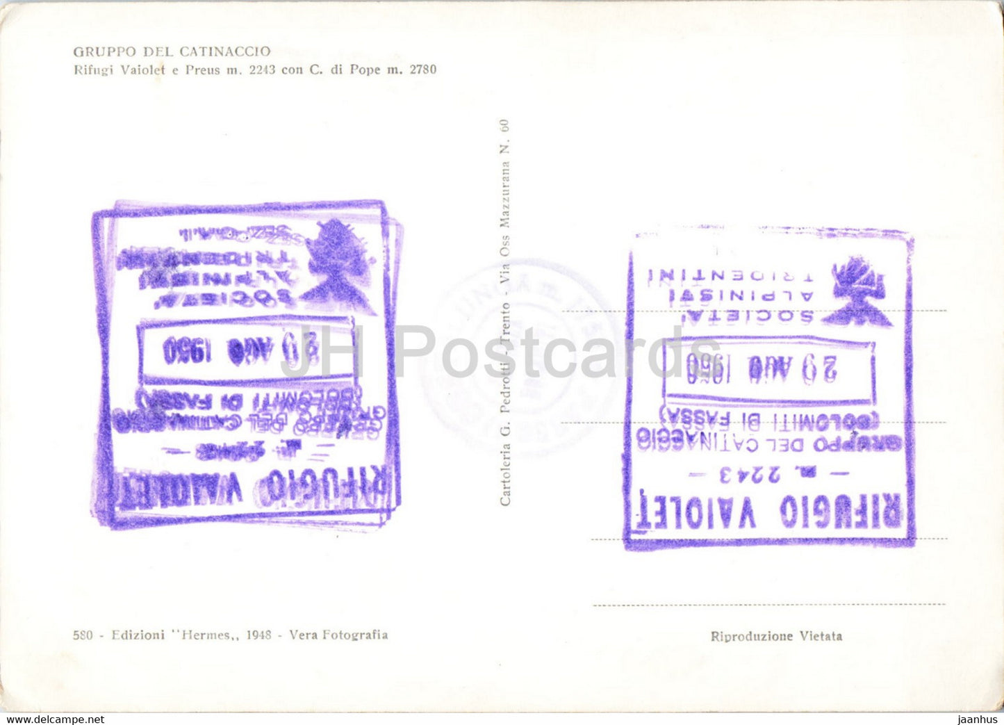 Dolomiti del Catinaccio - Rifugi Vajolet e Preus - C di Pope - old postcard - Italy - unused