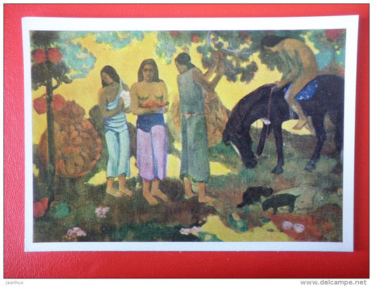 painting by Paul Gauguin . Collection of Fruits - horse - dogs - french art - unused - JH Postcards
