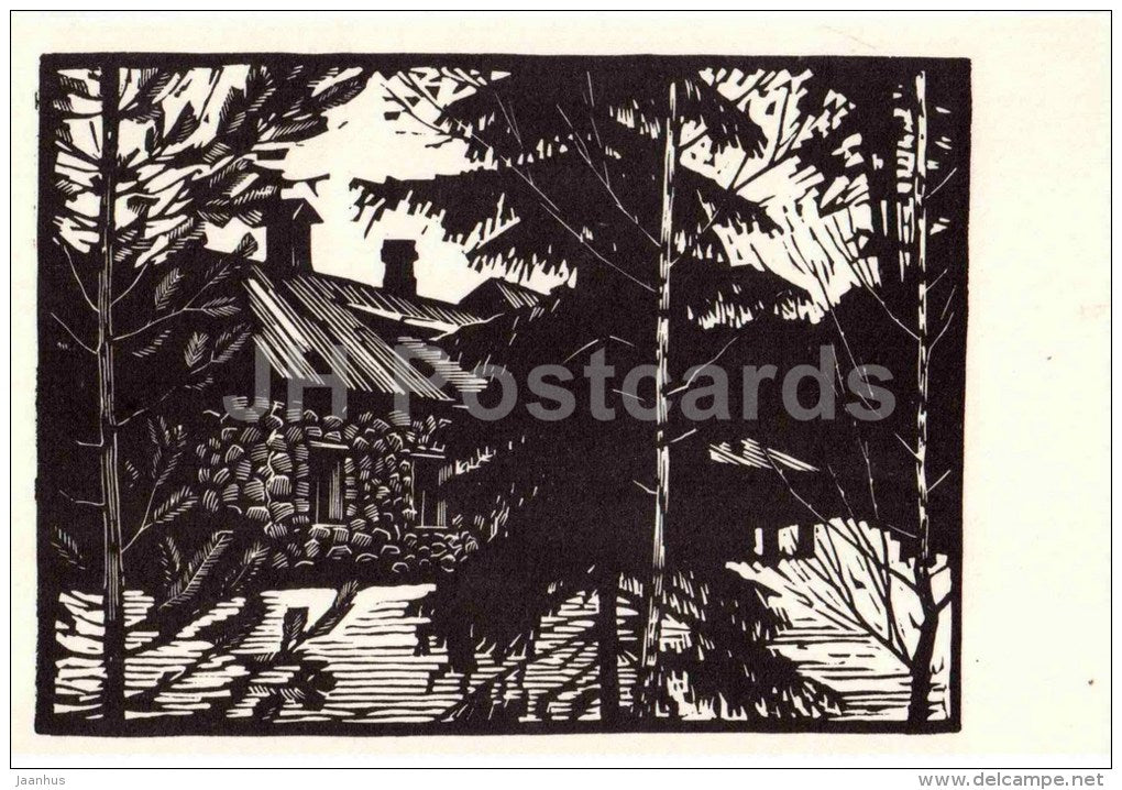 engraving by. A. Ushin - Milk house - Pavlovsk Park - 1969 - Russia USSR - unused - JH Postcards
