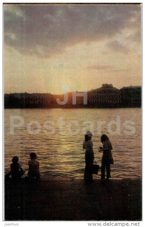 descent to the Neva rive at Decembrists' Square -White Nights - Leningrad - St. Petersburg - 1974 - Russia USSR - unused - JH Postcards