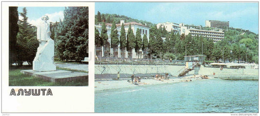 monument to writer - Sergei Sergeyev-Tsensky - beach - Alushta - Crimea - 1987 - Ukraine USSR - unused - JH Postcards