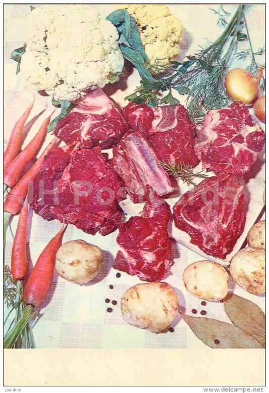 soup set - meat . carrot - potato - cauliflower - dill - cooking recepies - 1983 - Estonia USSR - unused - JH Postcards