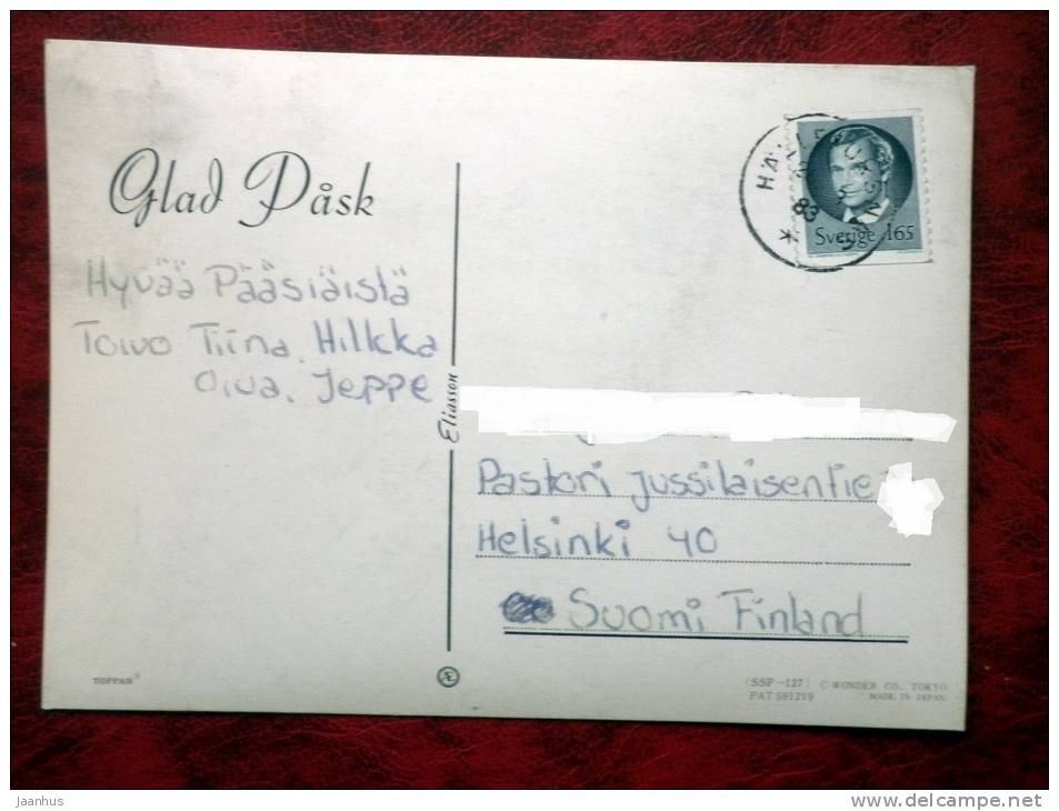 Japan - 3D - stereo - easter - chiken - eggs - sent from Sweden to  Finland - 1983 - Stamped!! - used - JH Postcards