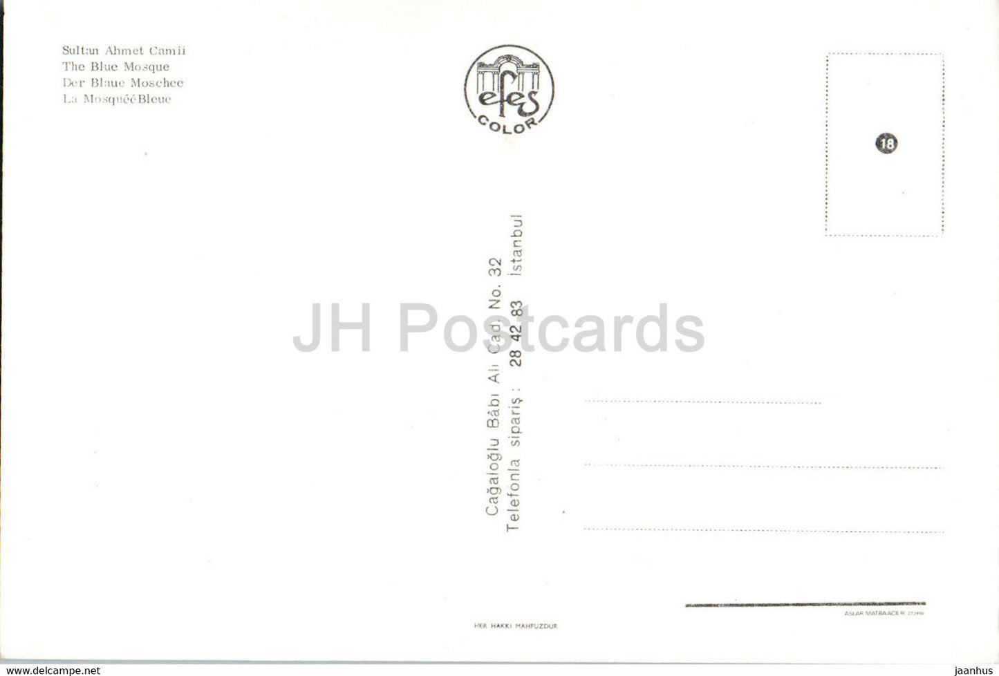 Istanbul - La Mosquée Bleue - Efes Color - 32 - Turquie - inutilisé