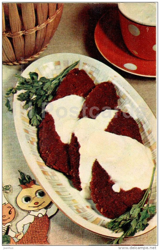 burgers with beetroot - Food for Children - dishes  - cuisine - 1972 - Russia USSR - unused - JH Postcards
