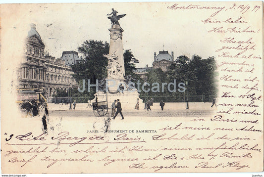 Paris - Monument de Gambetta - old postcard - 1899 - France - used - JH Postcards