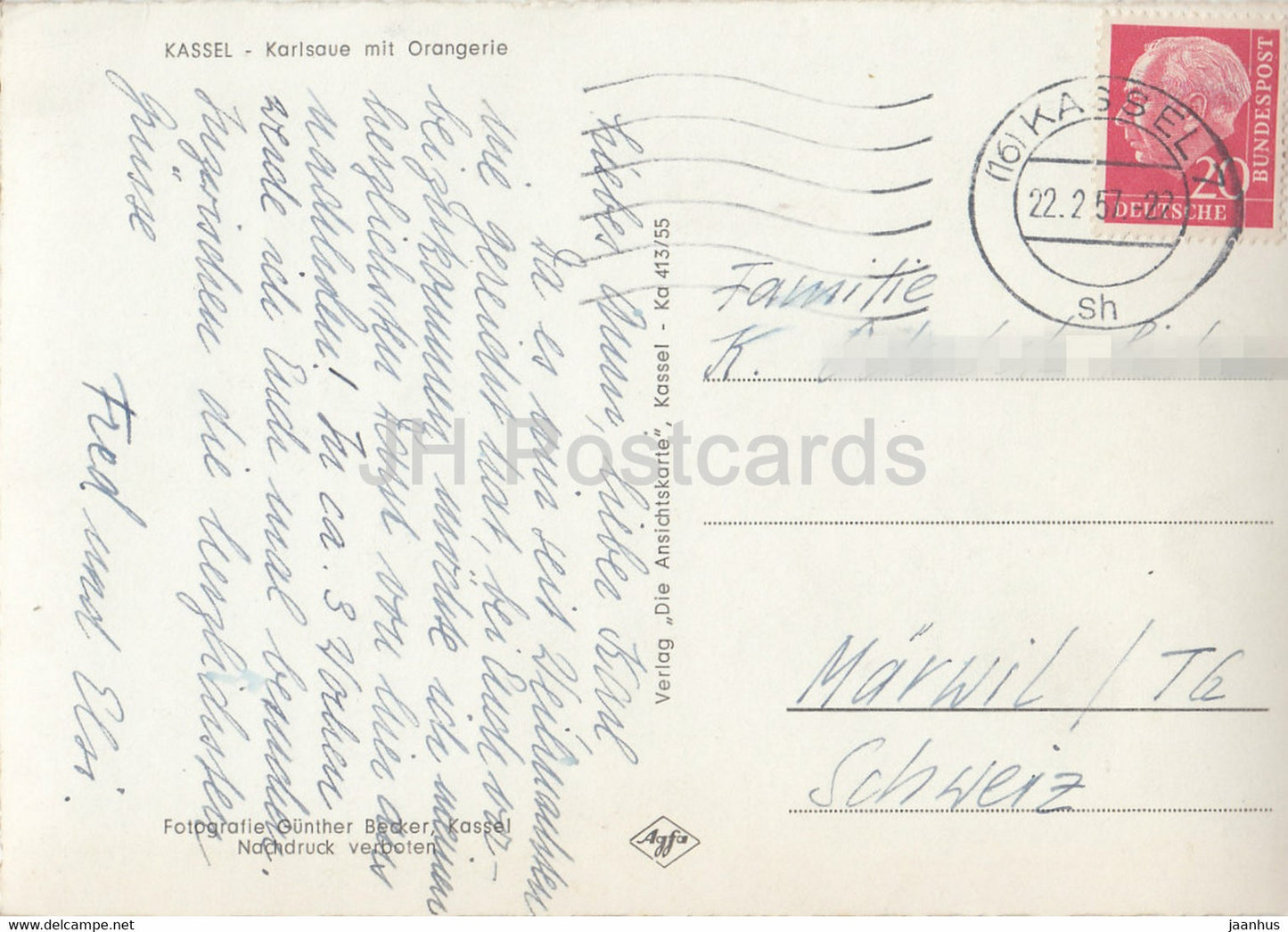 Kassel - Karlsaue mit Orangerie - carte postale ancienne - 1957 - Allemagne - utilisé
