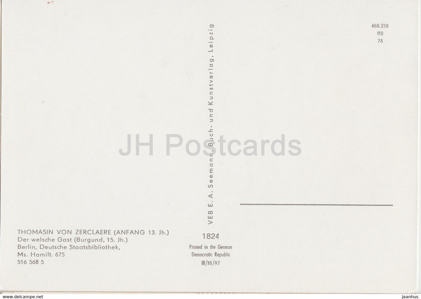 painting by Thomasin von Zerclaere - Der Welsche Gast - Italian art - Germany DDR - unused