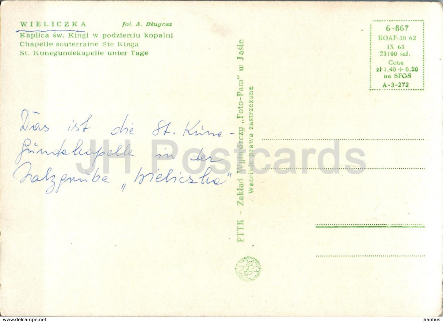 Wieliczka - Kaplica Sw Kingi w podzemiu kopalni - Saint Kinga's Chapel - old postcard - Poland - used