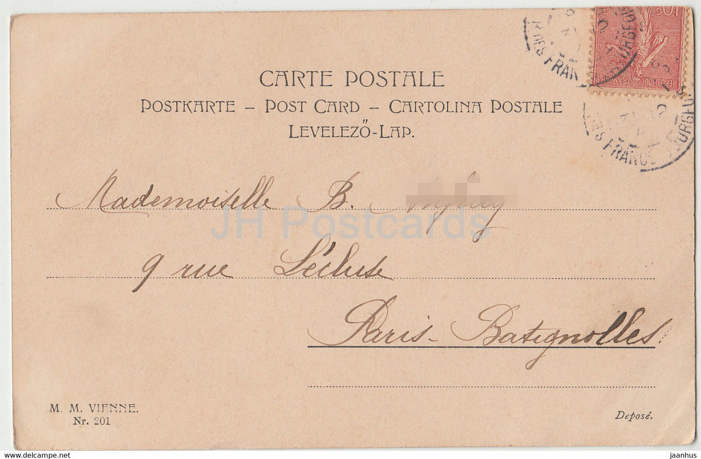 Birthday Greeting Card - Bonne et Heureuse Annee - flowers - 201 - M M Vienne - old postcard 1904 - France - used