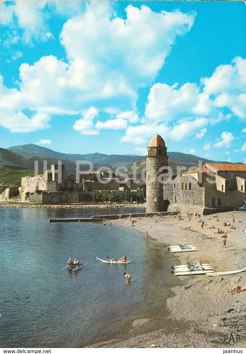 Collioure - La Plage - Le Chateau des Templiers - The Castle of the Templars - beach - 66 - France - 1985 - used - JH Postcards
