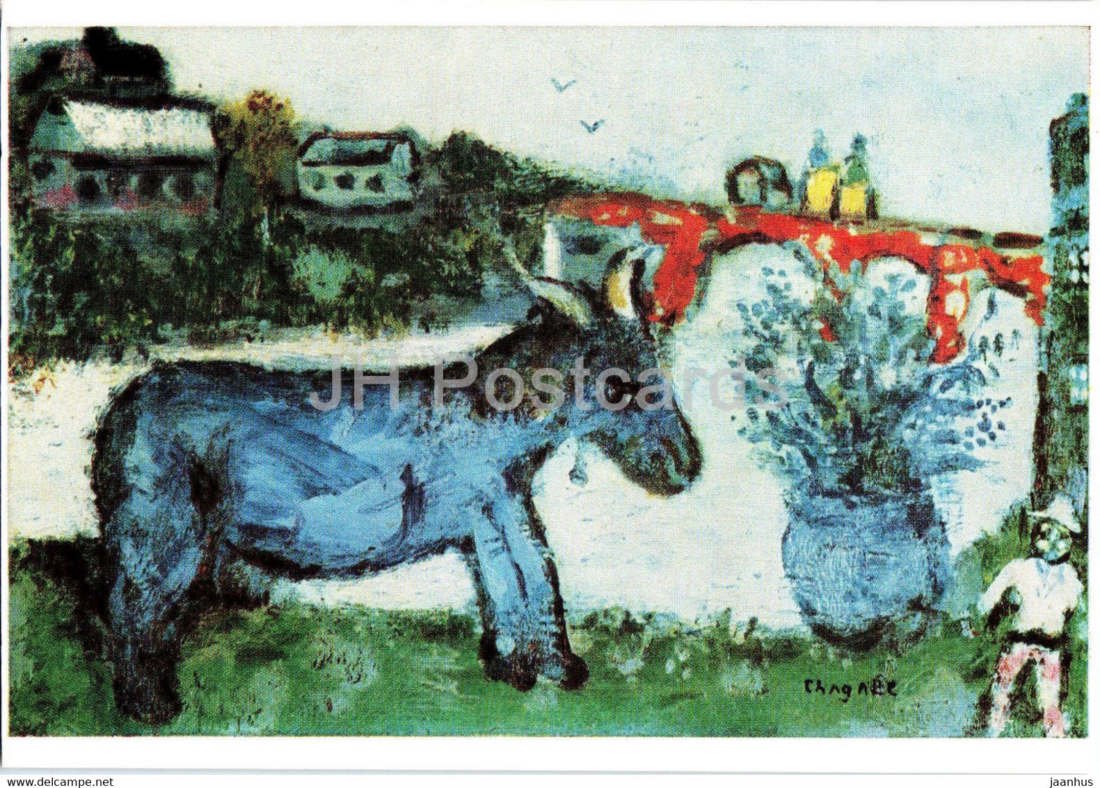 painting by Marc Chagall - Der Blaue Esel - The Blue Donkey - animals - French art - Germany - unused - JH Postcards
