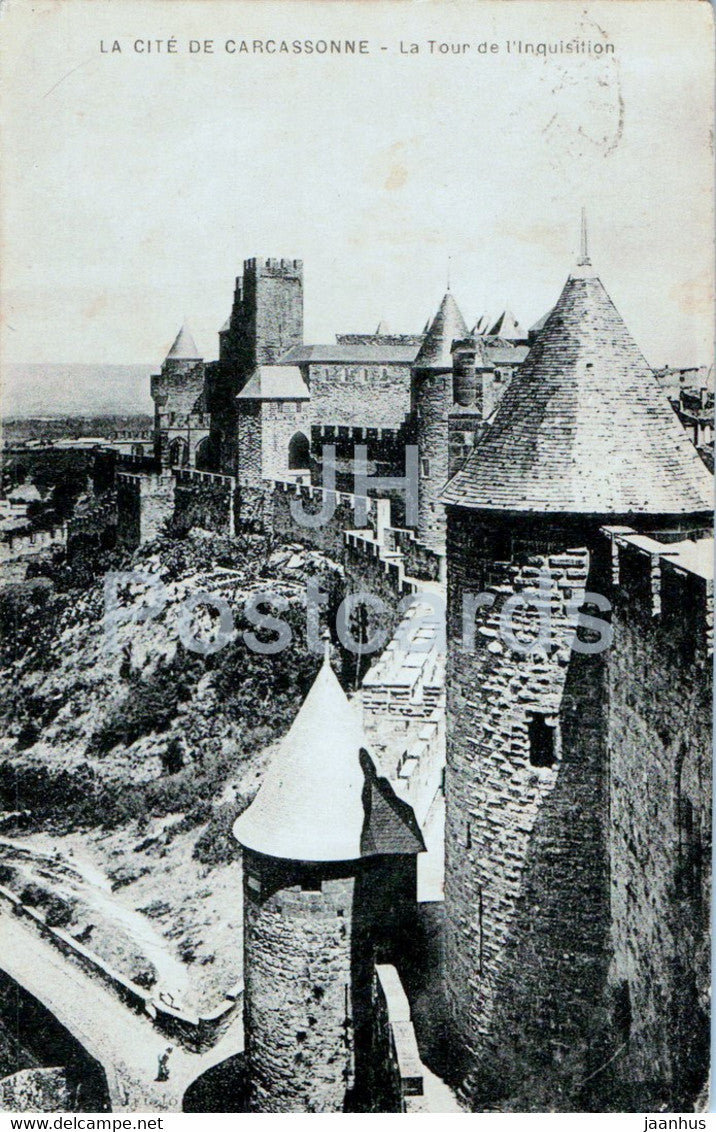 La Cite de Carcassonne - La Tour de l'Inquisition - old postcard - 1937 - France - used - JH Postcards