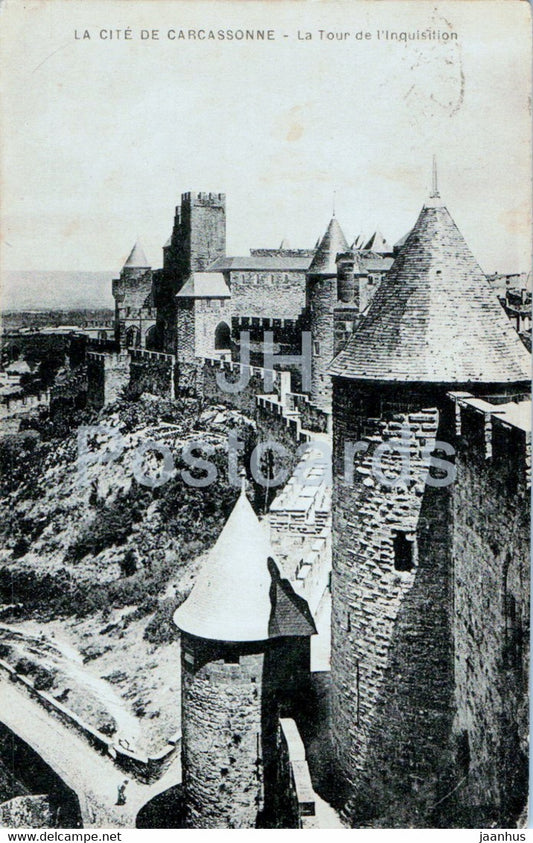 La Cite de Carcassonne - La Tour de l'Inquisition - old postcard - 1937 - France - used - JH Postcards